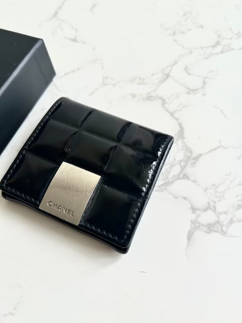 Chanel黑色冰格小錢包/零錢包/收納包