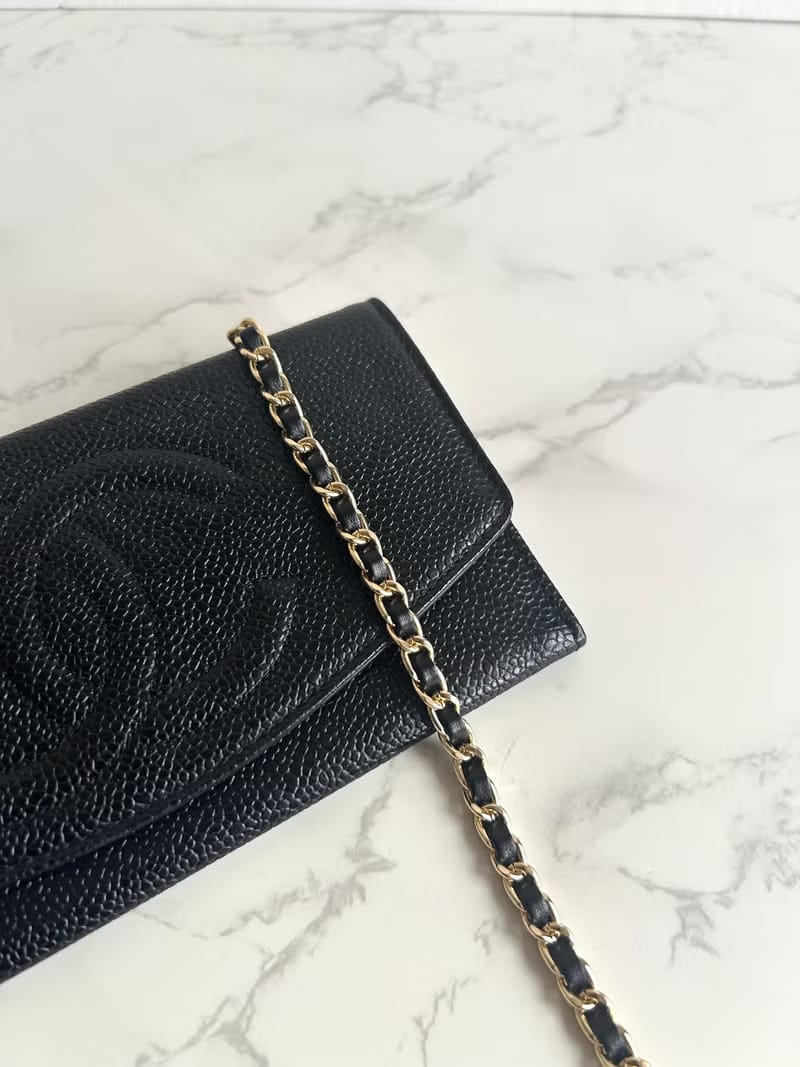 Chanel黑色魚子醬WOC單肩包/側背包/斜背包/長夾