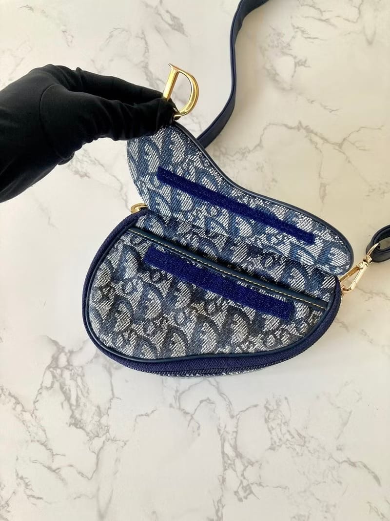 Dior深藍老花Trotter馬鞍包/側背包/斜背包