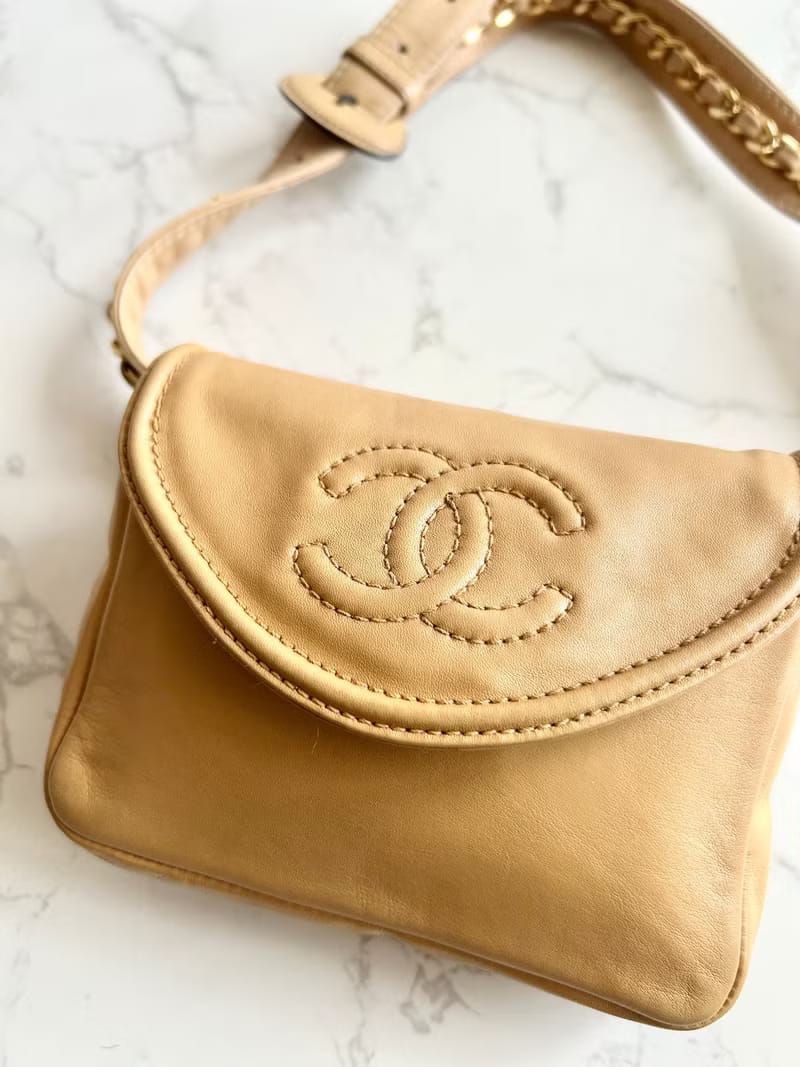 Rare Chanel Camel Leather Chain 2-way/Shoulder Bag/Belt Bag/Crossbody Bag
