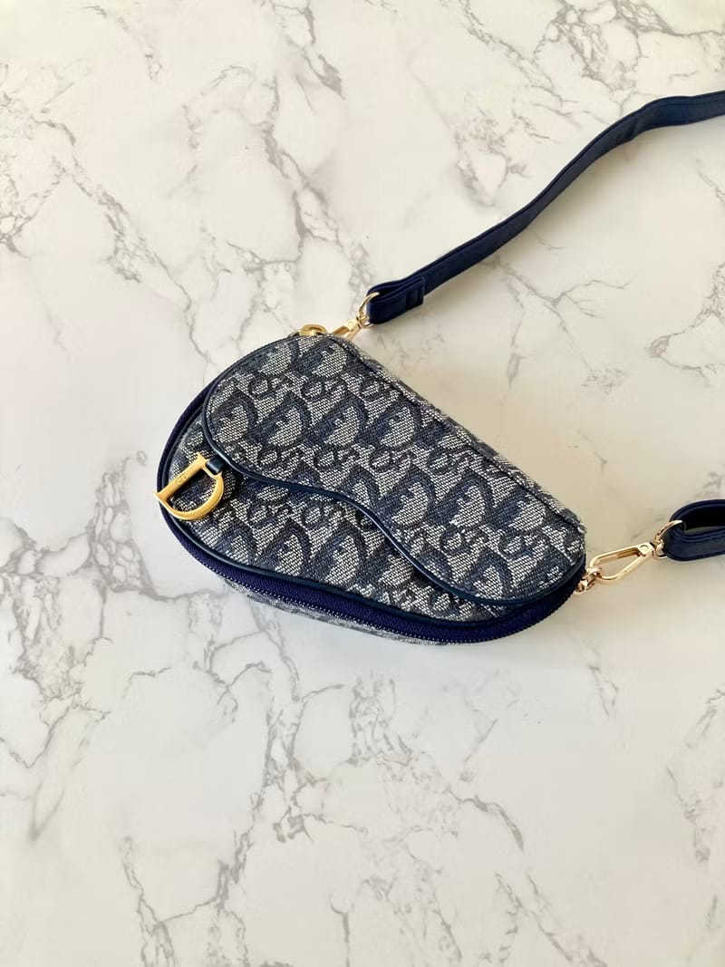 Dior深藍老花馬鞍包/單肩包/側背包/斜背包