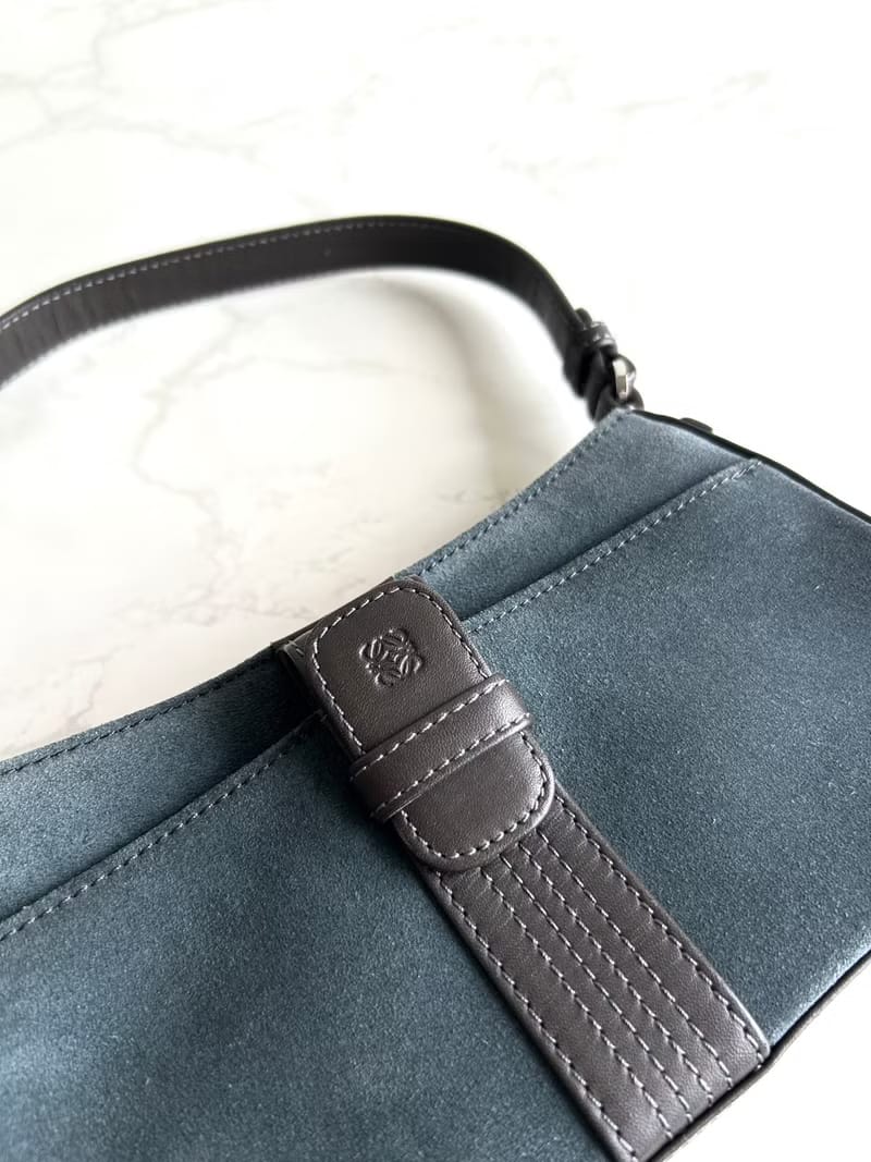 Rare Loewe Grey-Blue Leather Anagram Hobo Bag/Shoulder Bag/Crossbody Bag