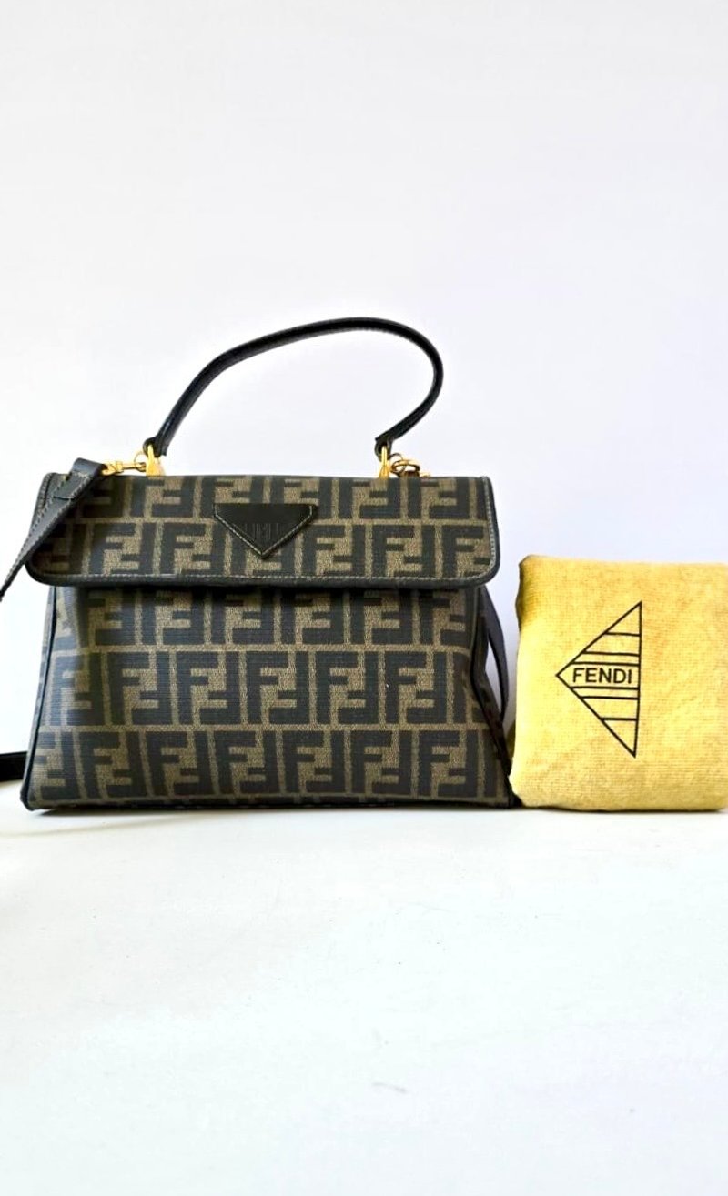 Fendi 黑咖啡色Zucca Two-way Kelly/單肩包/側背包/斜背包