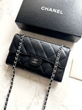 Chanel Classic Black Silver Matelassé WOC Shoulder Bag/Crossbody Bag/Long Wallet