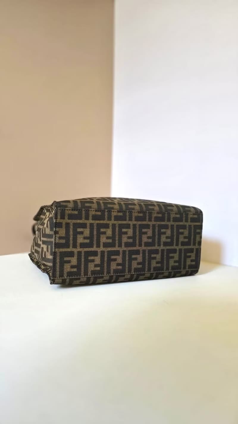 Fendi Black and Coffee Zucca Monogram Tote Bag/Shoulder Bag