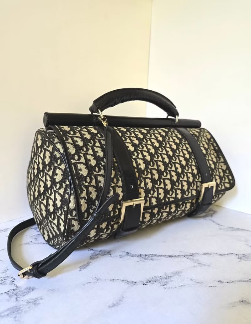 Dior黑色老花波士頓包/斜背包/側背包/單肩包