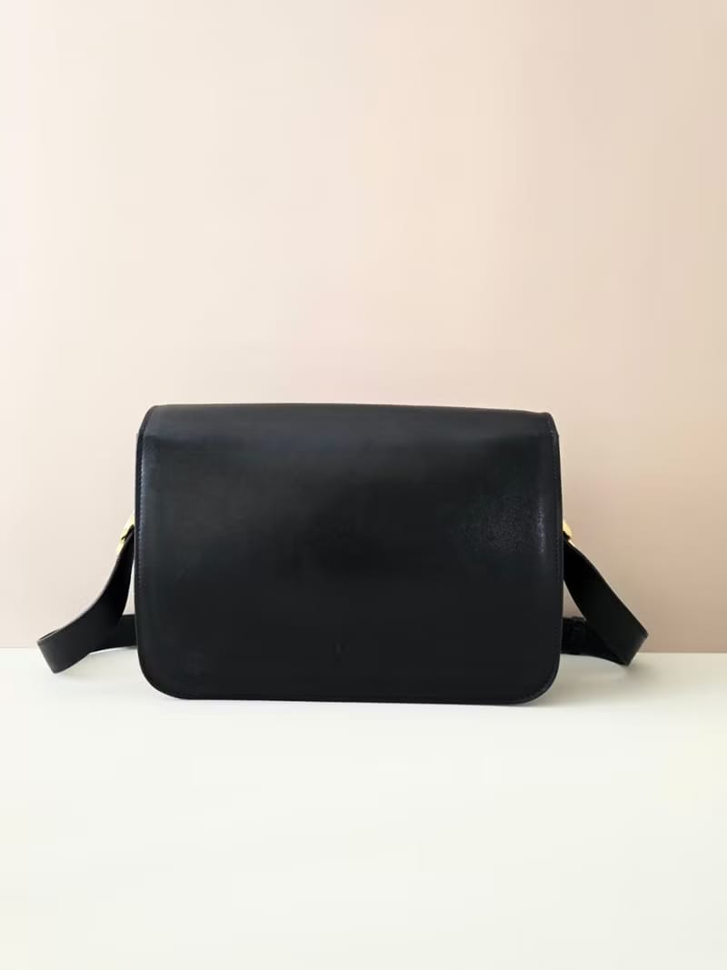 Celine Black and Gold Triomphe Flap Bag/Shoulder Bag