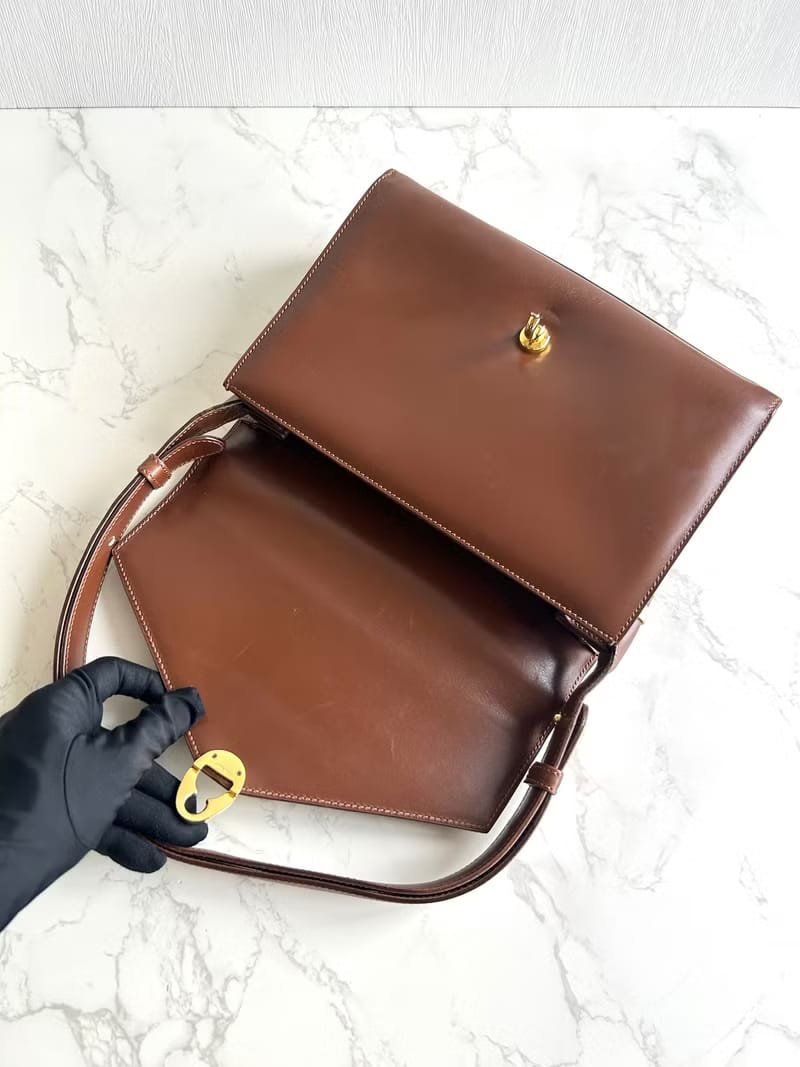 Celine咖啡色水滴金環斜背包/單肩包/側背包