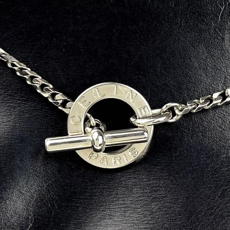 稀有中古二手Celine黑色銀吊鏈皮革托特包/側背包