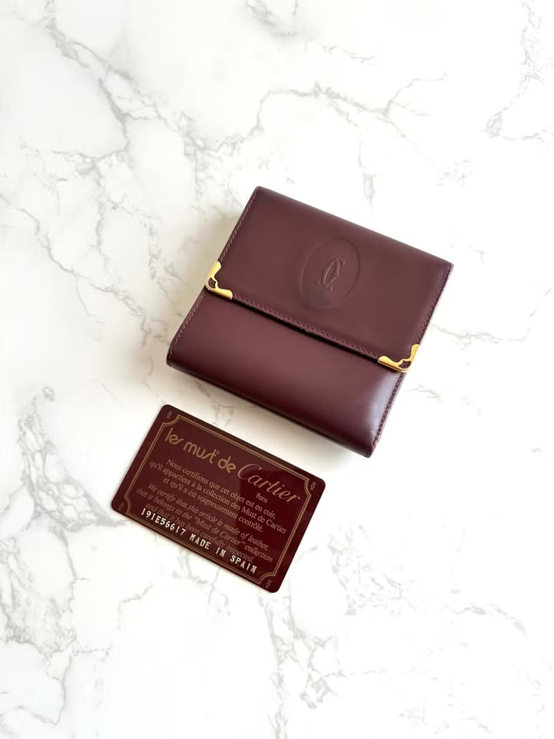 Cartier酒紅色錢包/皮夾/短夾