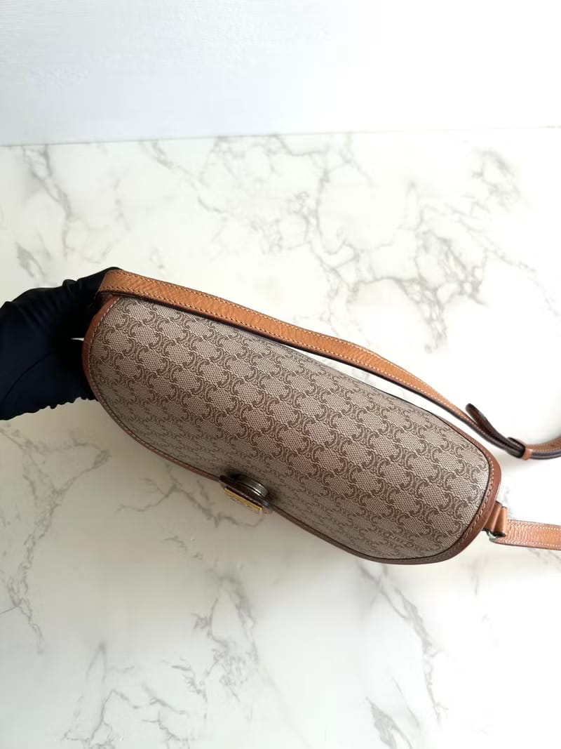 Celine Beige Triomphe Canvas Dumpling Bag / Crossbody Bag / Shoulder Bag