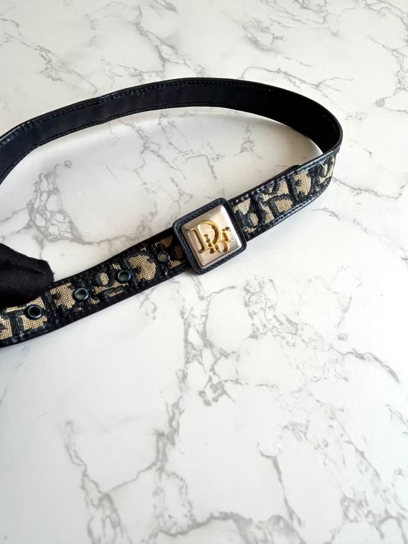 Dior dark blue monogram leather canvas women's belt
