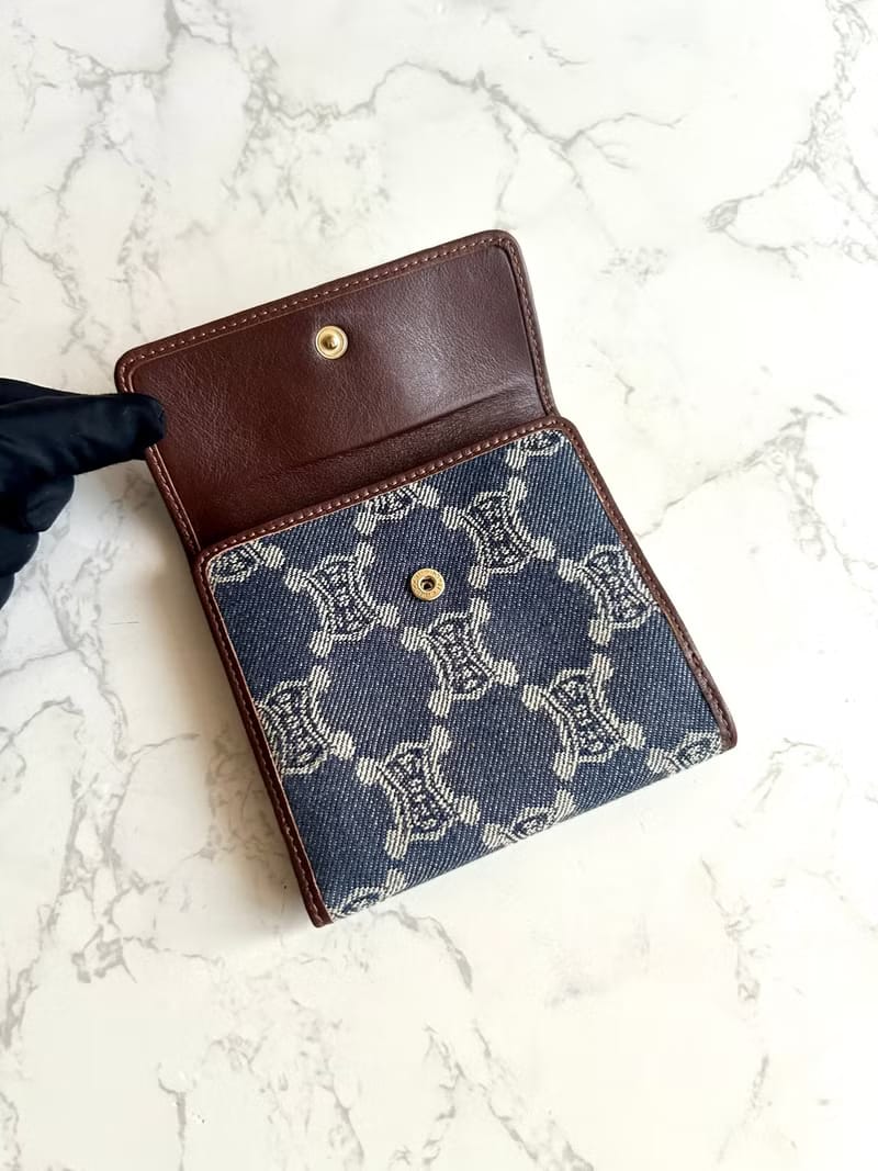 Rare Celine Triomphe Denim Blue Bicolor Short Wallet