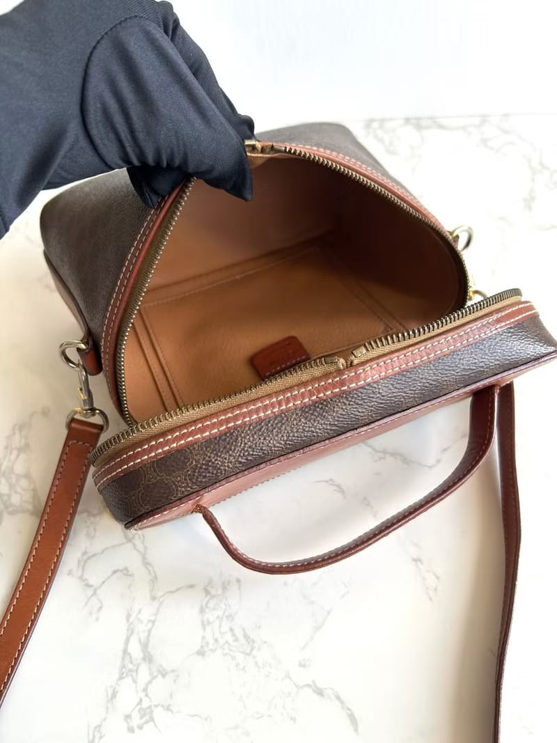 Celine咖啡色老花甜甜圈盒子包/斜背包/側背包/單肩包