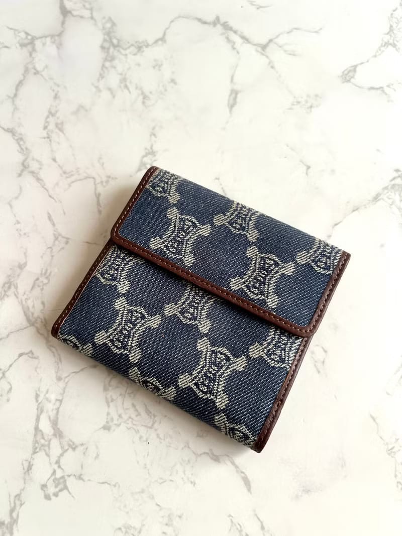 Celine 牛仔藍凱旋門短夾/銀包/皮夾