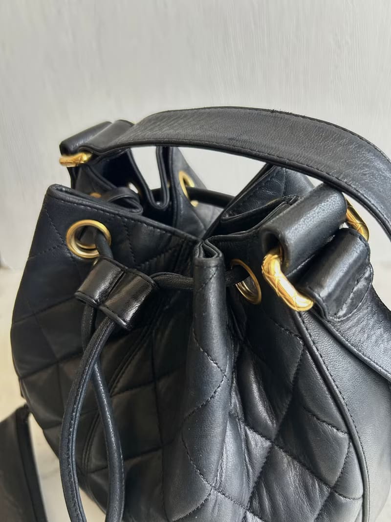 Chanel古董黑色水桶包/側背包/單肩包/斜背包