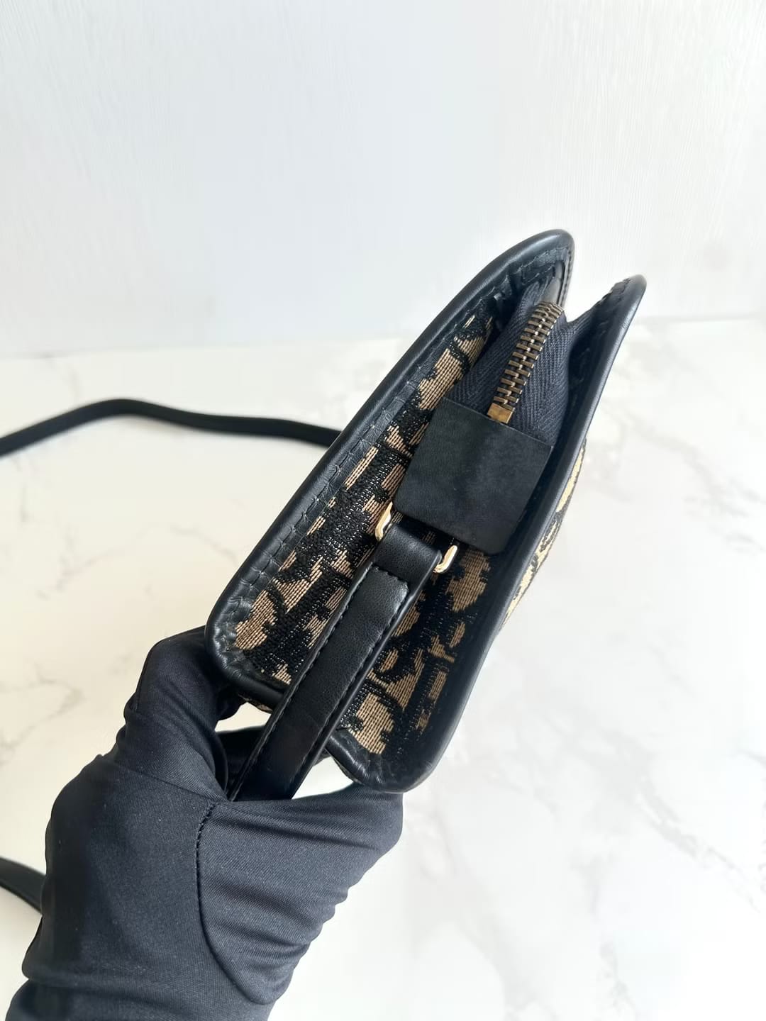 Dior 藍黑色老花兩用中古單肩包/側背包/斜背包