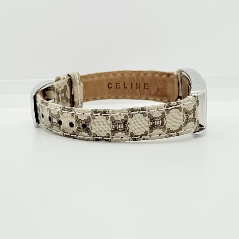 Rare item with original box - Celine Triomphe monogram watch with ecru strap / vintage watch / pre-owned women's watch