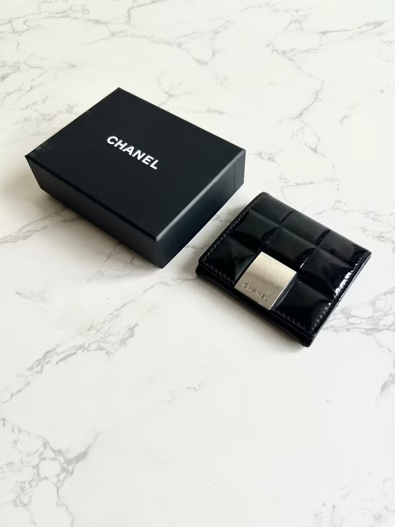 Chanel黑色冰格小錢包/零錢包/收納包