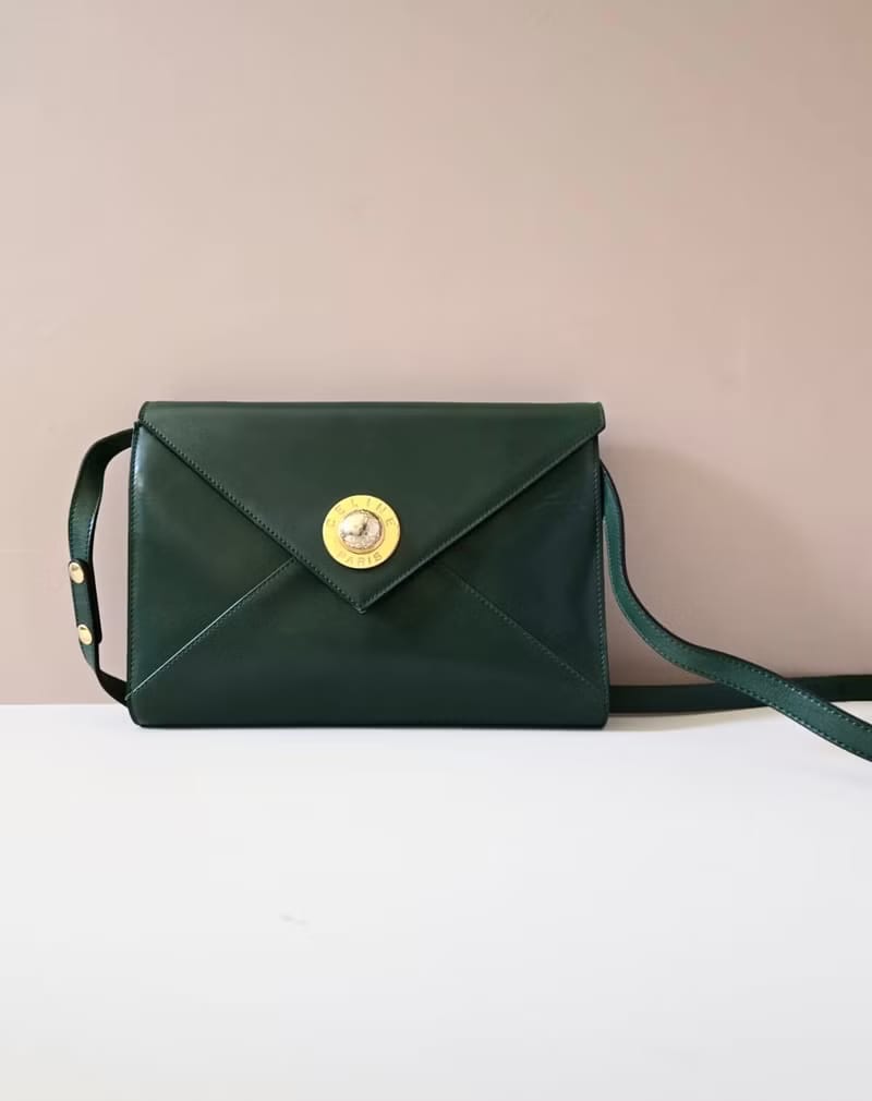 Celine Olive Green Gold Planet Envelope Crossbody Bag / Shoulder Bag / One-Shoulder Bag
