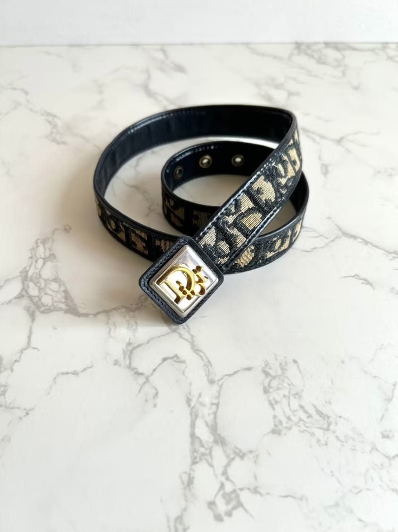 Dior dark blue monogram leather canvas women's belt