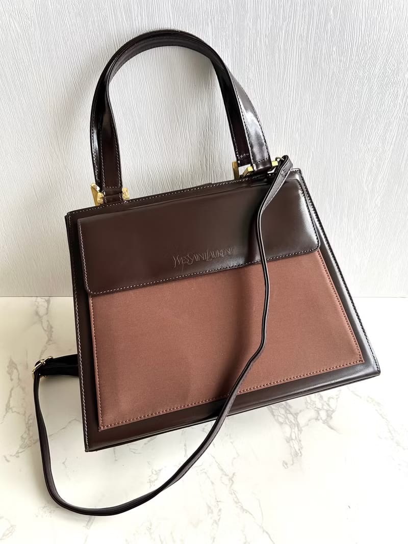 YSL Saint Laurent 拼色皮革凱莉包/斜背包/單肩包/側背包