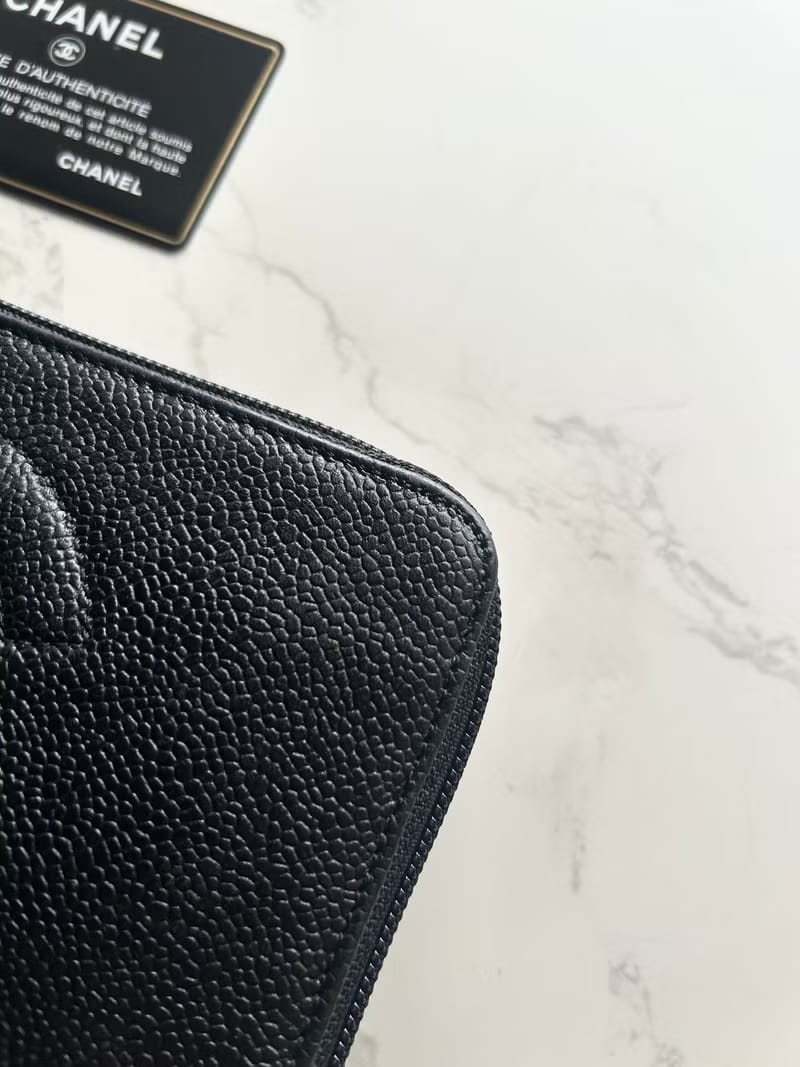 Chanel Black and Gold Caviar Leather Long Wallet/Purse/Wallet
