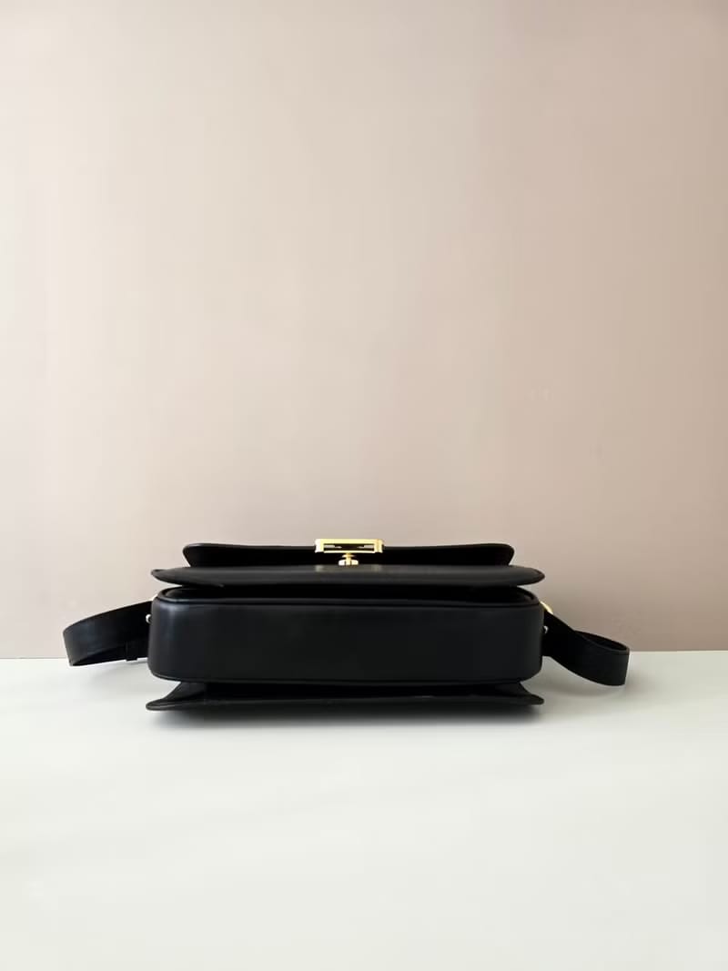 Celine Black and Gold Triomphe Flap Bag/Shoulder Bag