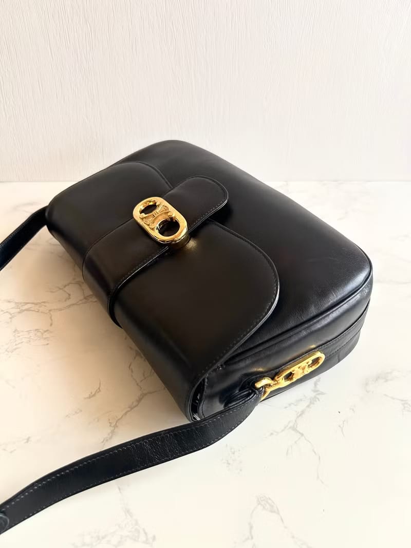Celine Black and Gold Triomphe Saddle Bag/Shoulder Bag/Crossbody Bag