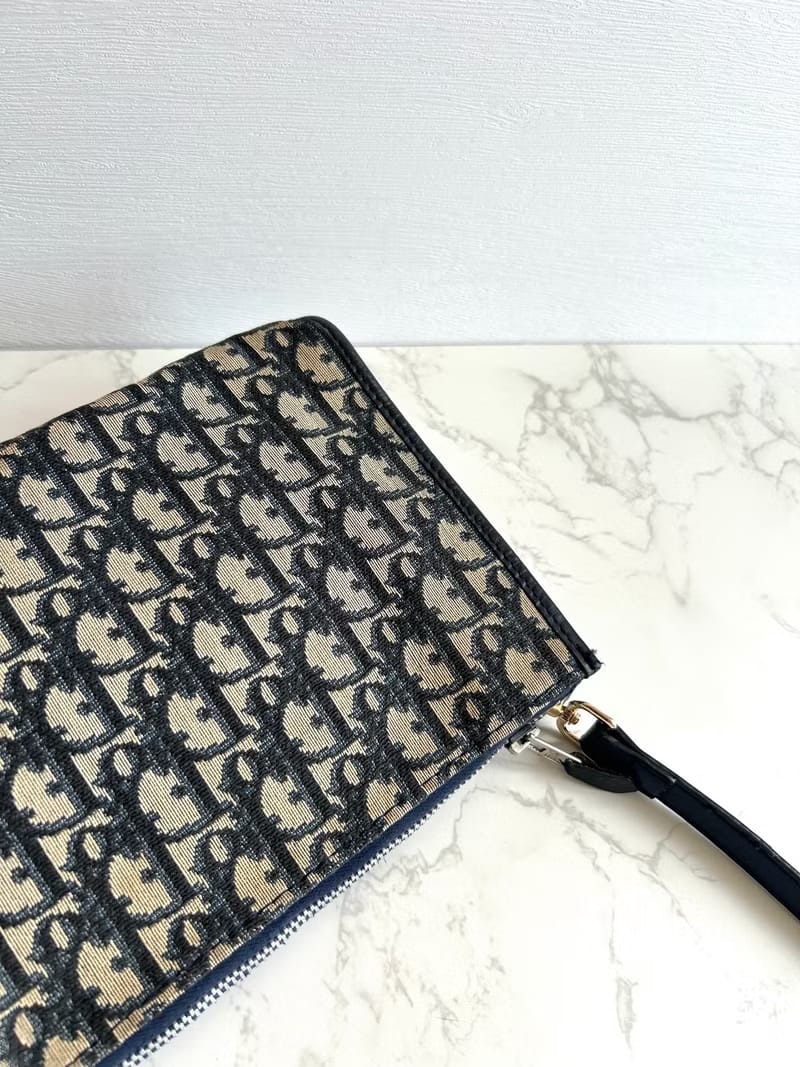 Dior藍黑色老花皮革Two-way Bag/側背包/斜背包