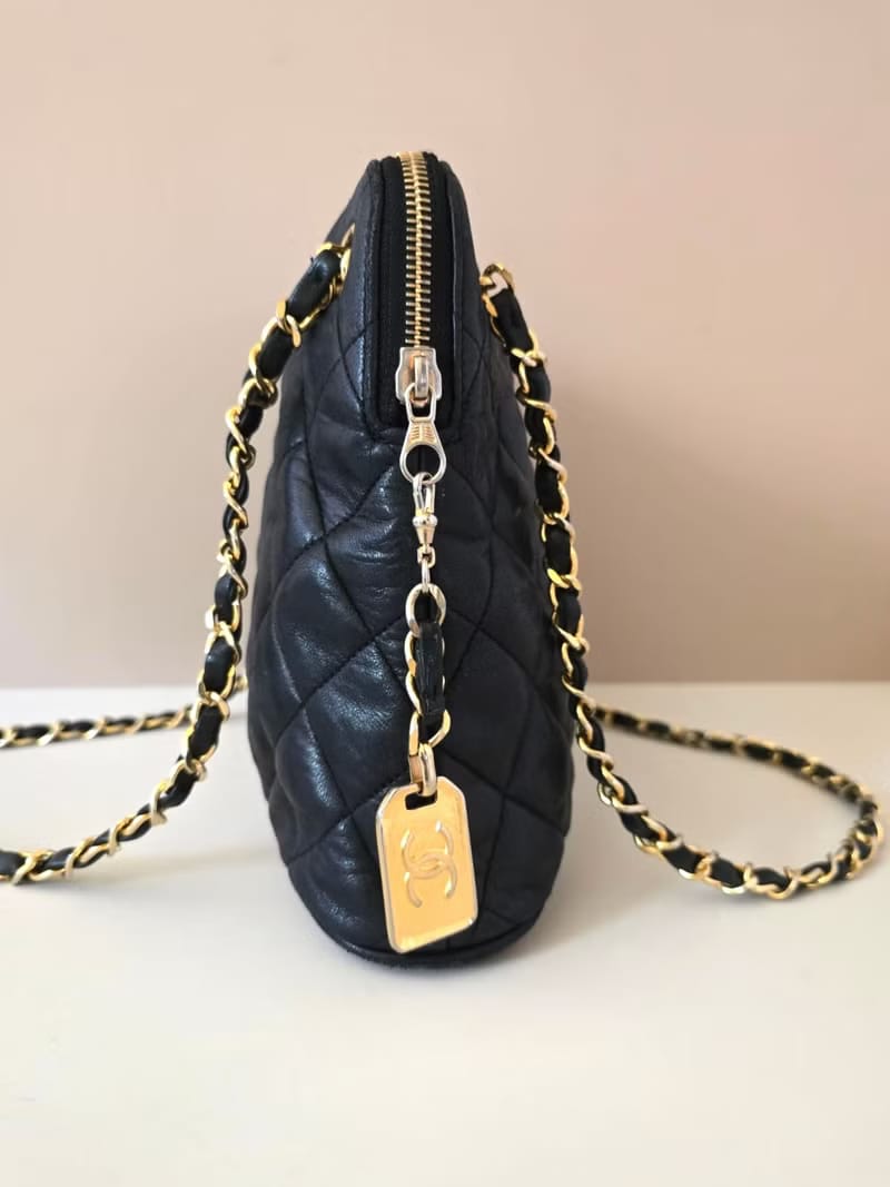 Chanel Black Matelassé Small Shell Leather Chain Bag/Shoulder Bag/Crossbody Bag
