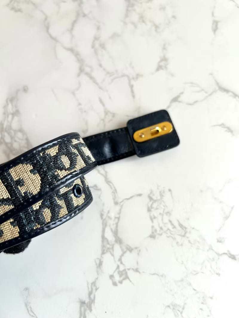 Dior dark blue monogram leather canvas women's belt