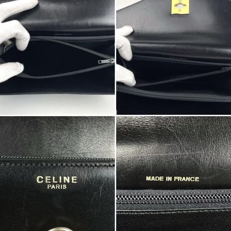 中古Celine黑色金扣翻蓋盒子皮革包 / 側背包