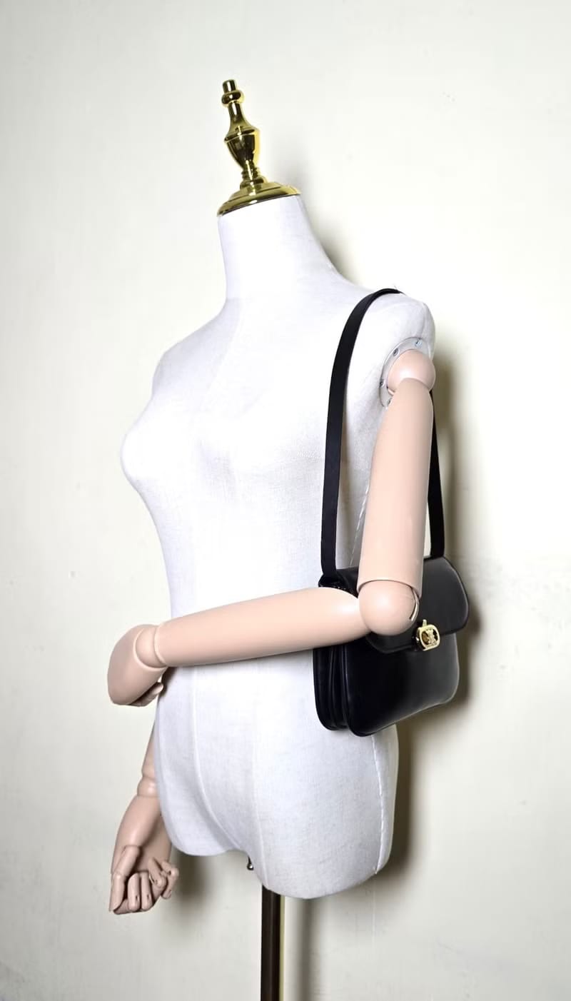 Celine Black and Gold Triomphe Flap Bag / Shoulder Bag / Crossbody Bag