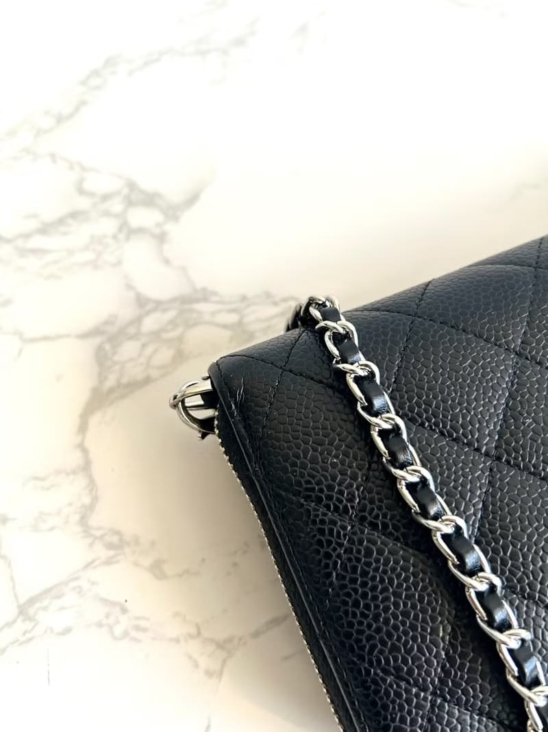 Chanel Black and Silver Caviar WOC Shoulder Bag/Crossbody Bag/Wallet/Single Shoulder Bag