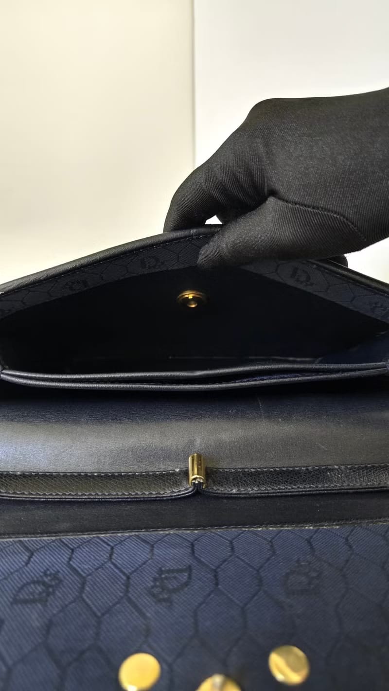 Dior Montaigne黑金牛皮翻蓋包/單肩包/側背包/斜背包