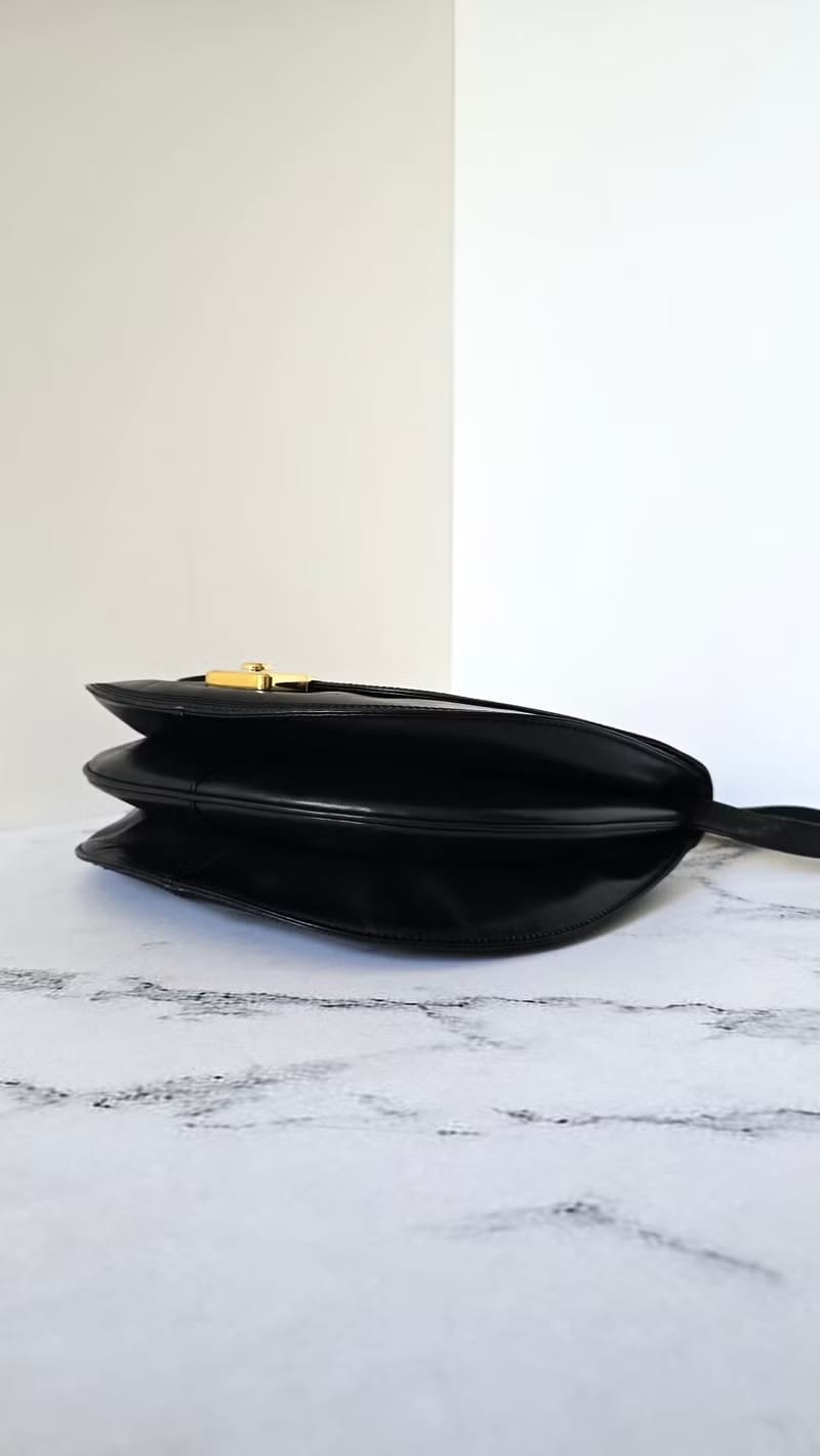 Loewe Black and Gold Half Moon Saddle Bag / Shoulder Bag / Crossbody Bag