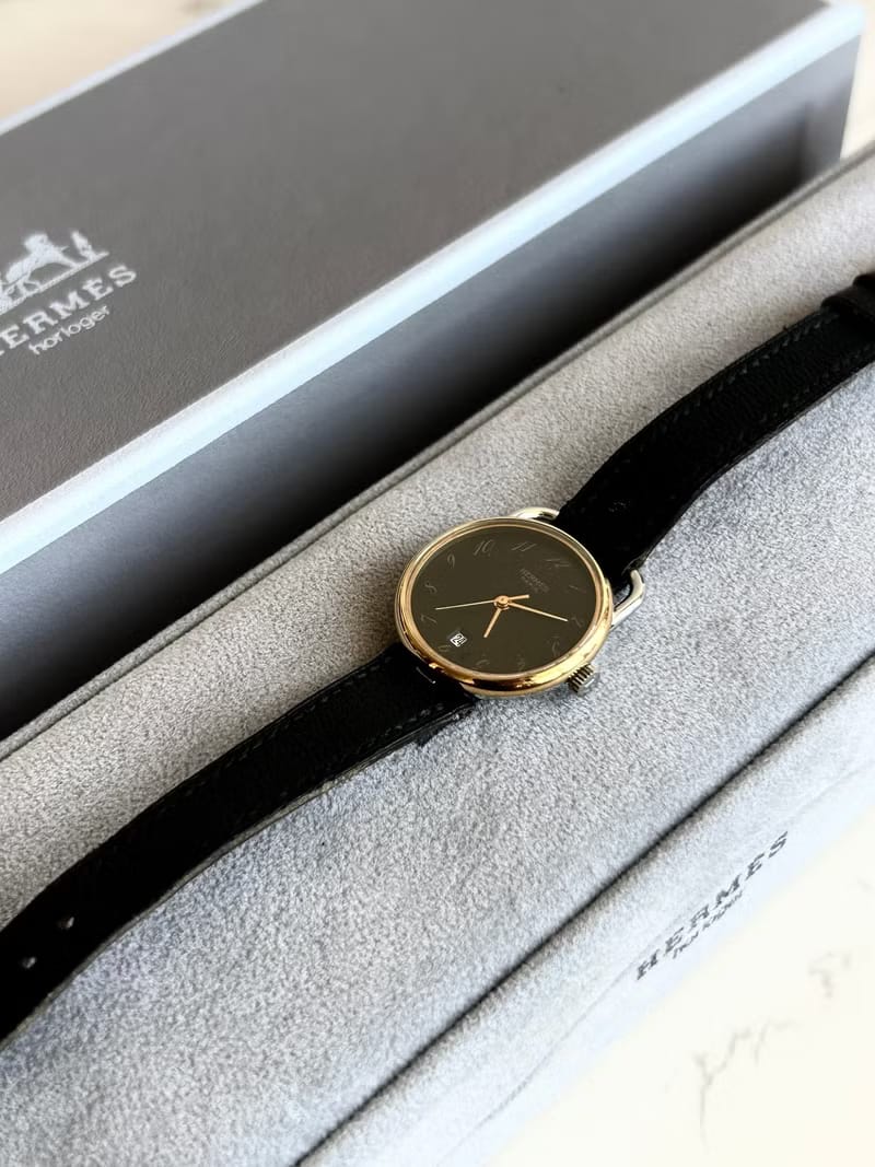 Hermes Arceau 黑金圓盤中古手錶/古董錶/腕錶