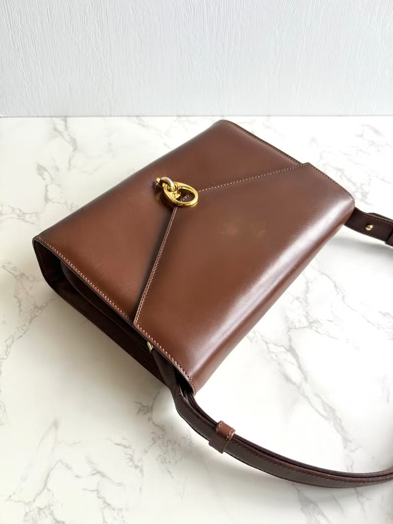 Celine咖啡色水滴金環斜背包/單肩包/側背包