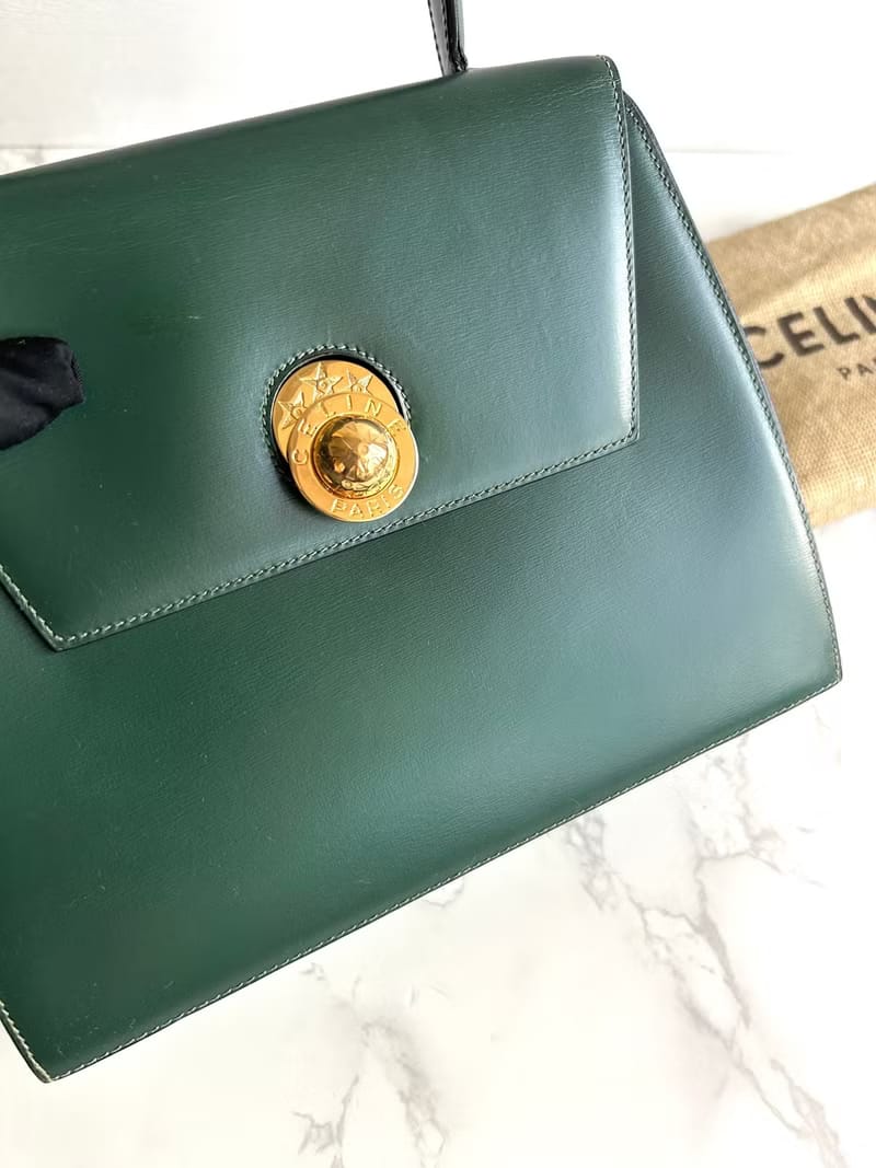 Celine旋轉星球綠色凱莉包/手提包/古董包