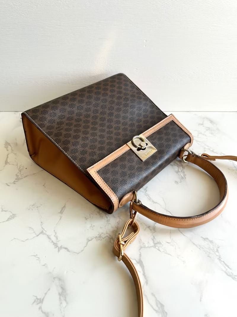 Celine咖啡色老花小號凱莉斜背包/單肩包/側背包