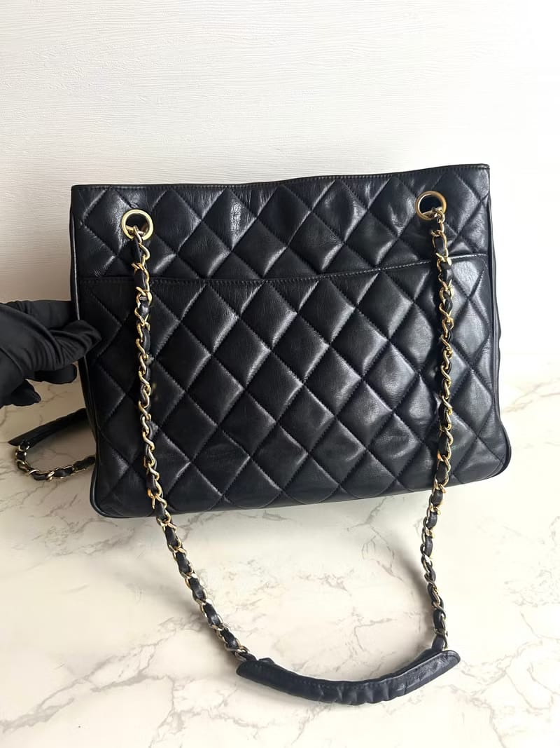 Chanel黑色金扣Matelassé皮革托特包/單肩包/側背包