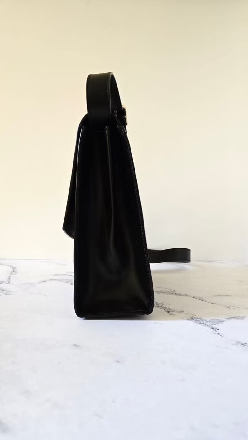 Celine Black Gold Press Stud Planet Tofu Bag / Shoulder Bag / Crossbody Bag