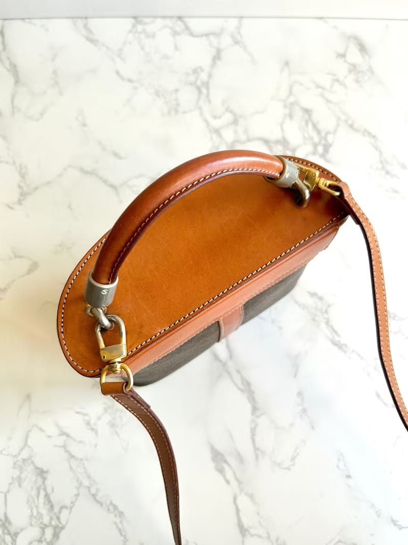 Celine Triomphe Canvas Vanity Half Moon Box Bag / Crossbody Bag / Shoulder Bag