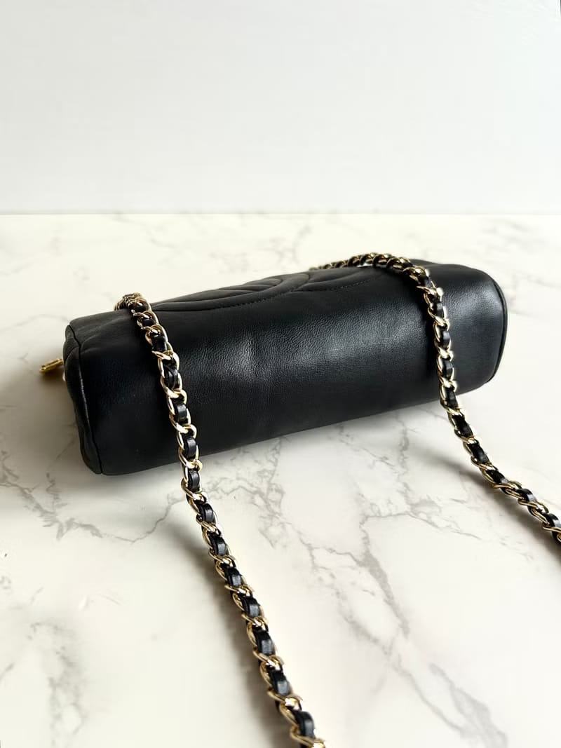 Chanel黑色小羊皮革斜背包/單肩包/側背包