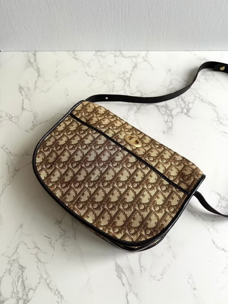 Dior 酒紅老花半月包/斜背包/單肩包/側背包