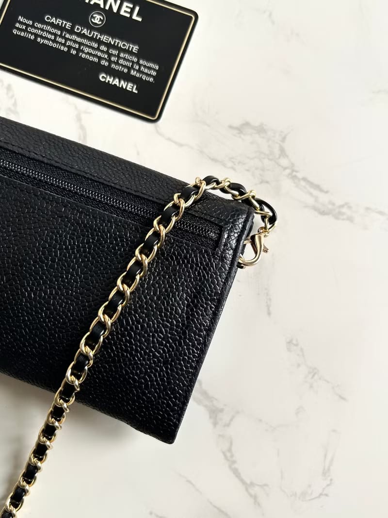 中古二手Chanel黑色魚子醬斜背包/側背包/單肩包