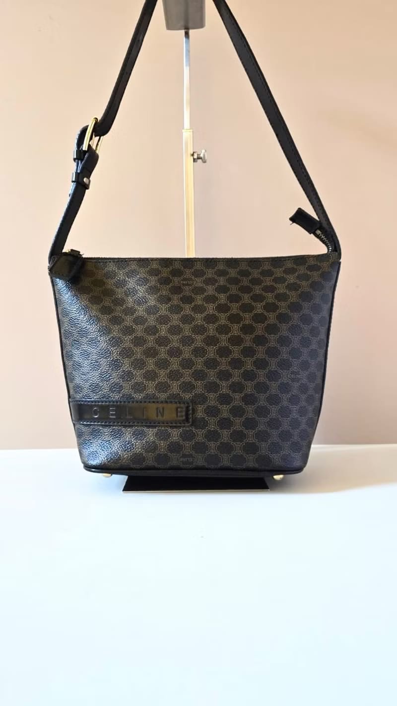Celine黑色老花飯盒包/側背包/單肩包