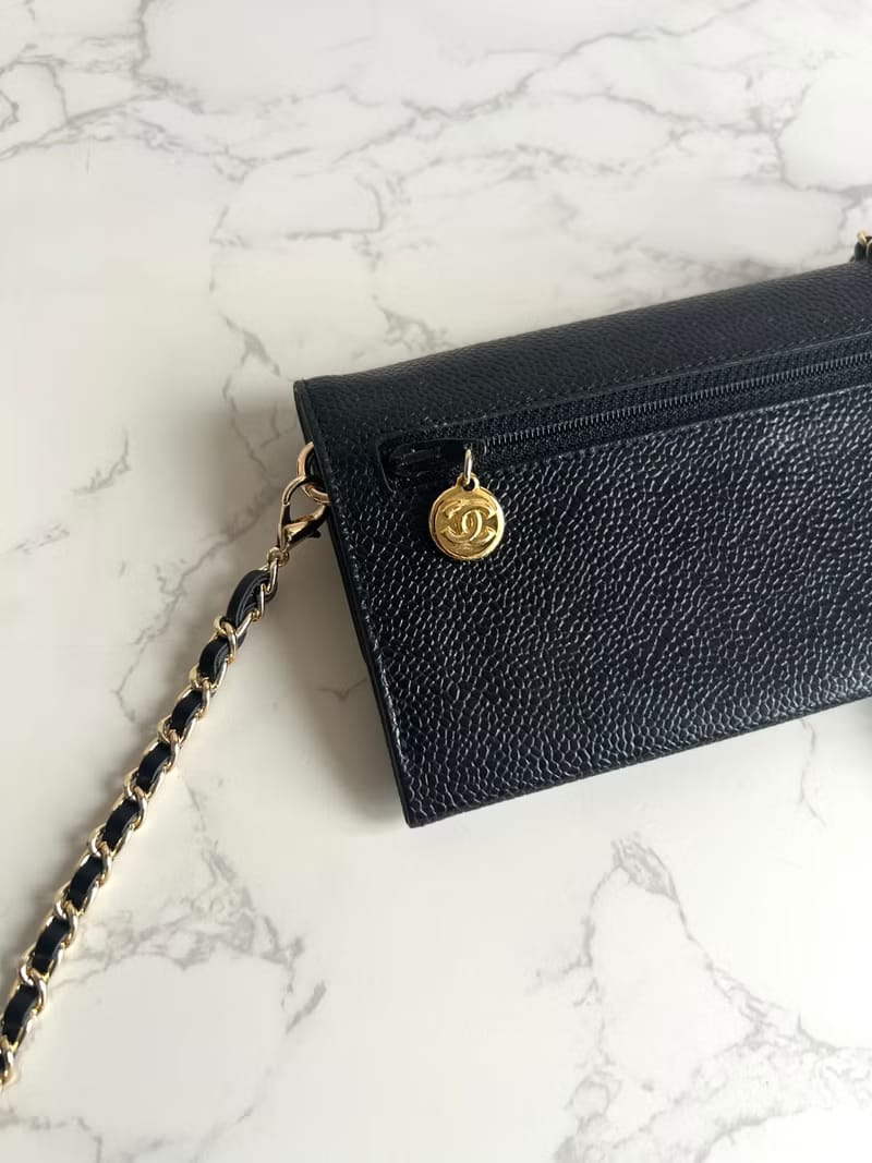 Chanel黑色魚子醬WOC單肩包/側背包/斜背包/長夾