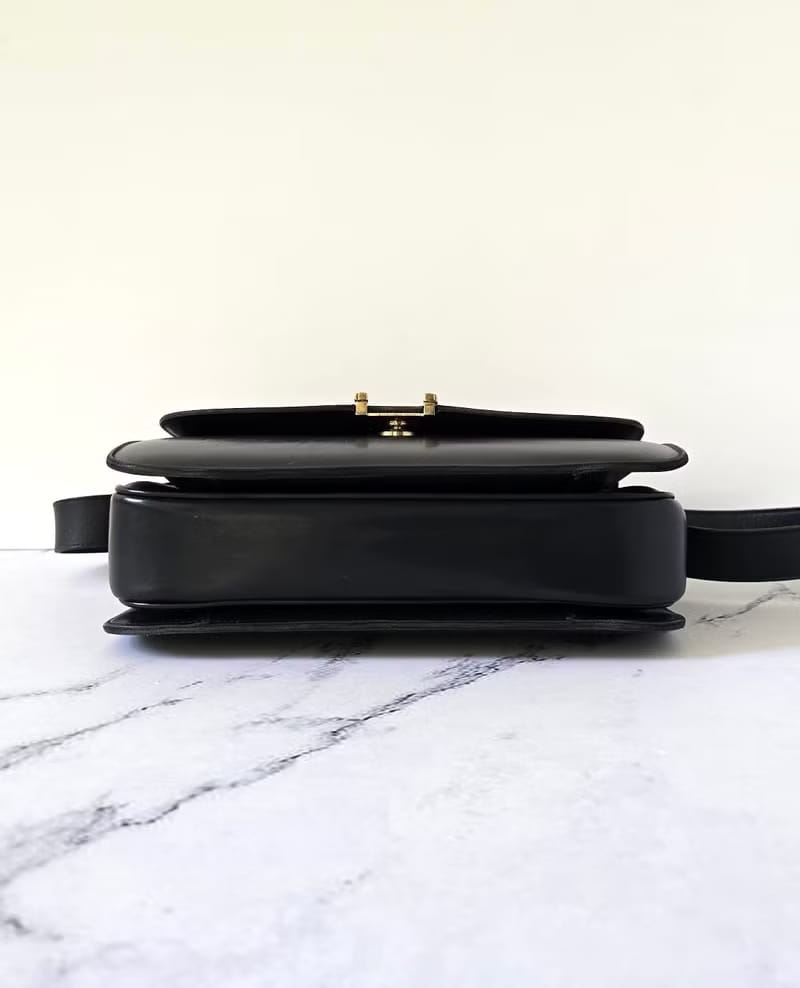 Celine Black and Gold Horse Carriage Buckle Bag / Shoulder Bag / Crossbody Bag